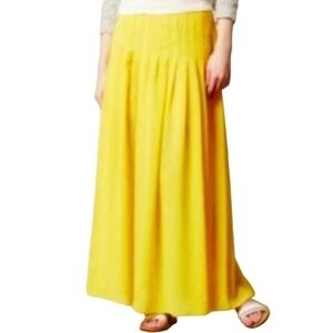 MAEVE Anthropologie Zocalo Yellow Flowy Boho Maxi Skirt Side Slits - Large
